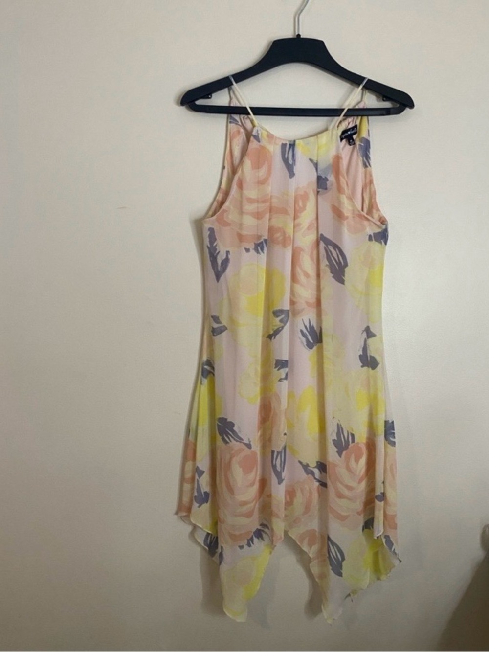 Sequin Hearts Sheer Pastel pink and yellow Asymmetrical  Floral  flowy Sundress